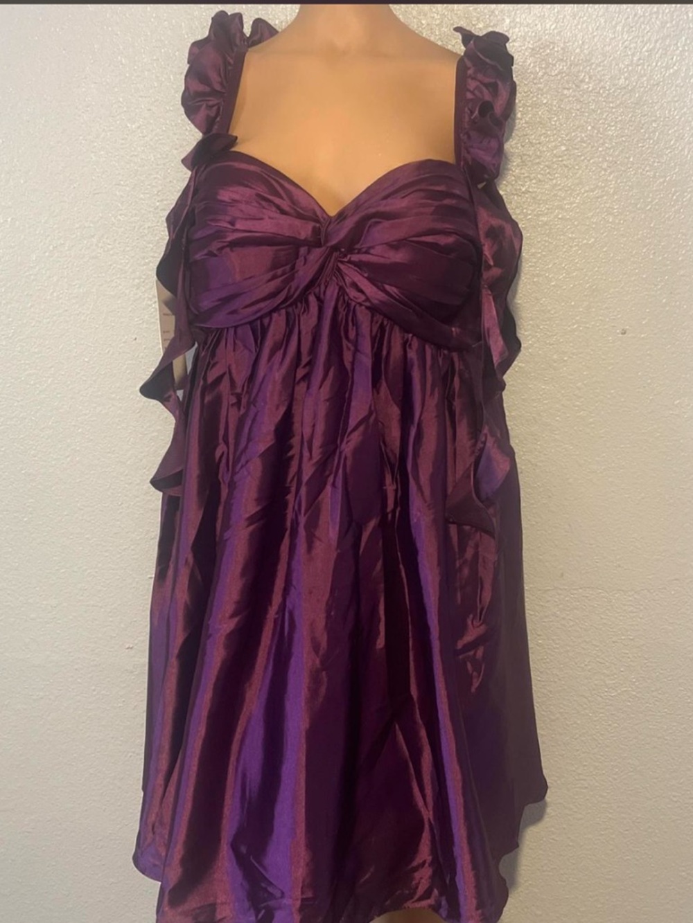 Purple Satin Ruffle Strap Babydoll Dress
